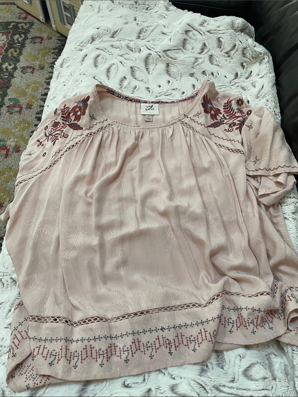 Knox Rose Blush Pink Embroidered Boho Peasant Top